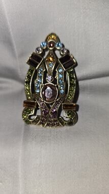 Heidi Daus Gold-Tone Multivolor Crystal Brooch Pin Purple Green Mauve Stones